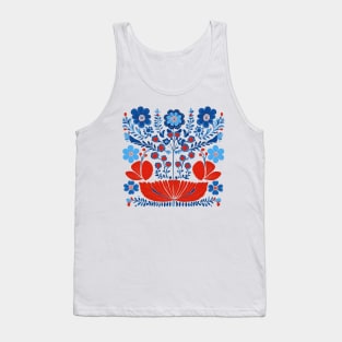 Red and Blue Scandinavian Folk Art Flowers Tank Top